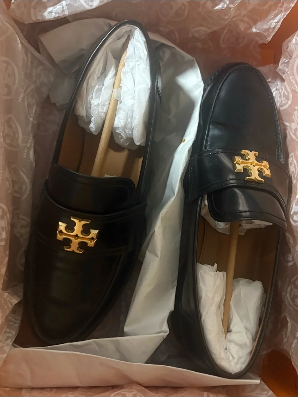 Tory Burch Black Leather Logo Penny Loafers